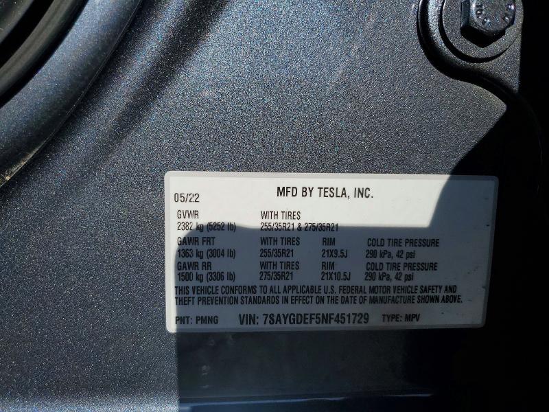 Продажа на аукционе авто 2022 Tesla Model Y, vin: 7SAYGDEF5NF451729, номер лота: 49876766