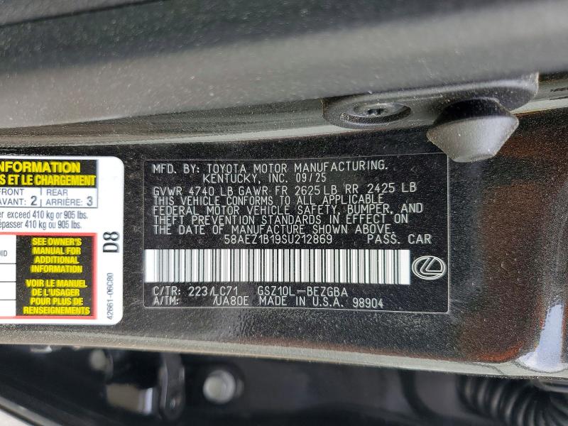 2025 Lexus Es 350 მანქანა იყიდება აუქციონზე, vin: 58AEZ1B19SU212869, აუქციონის ნომერი: 49306936
