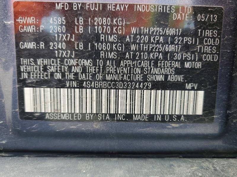 2013 Subaru Outback მანქანა იყიდება აუქციონზე, vin: 4S4BRBCC3D3324429, აუქციონის ნომერი: 50315586