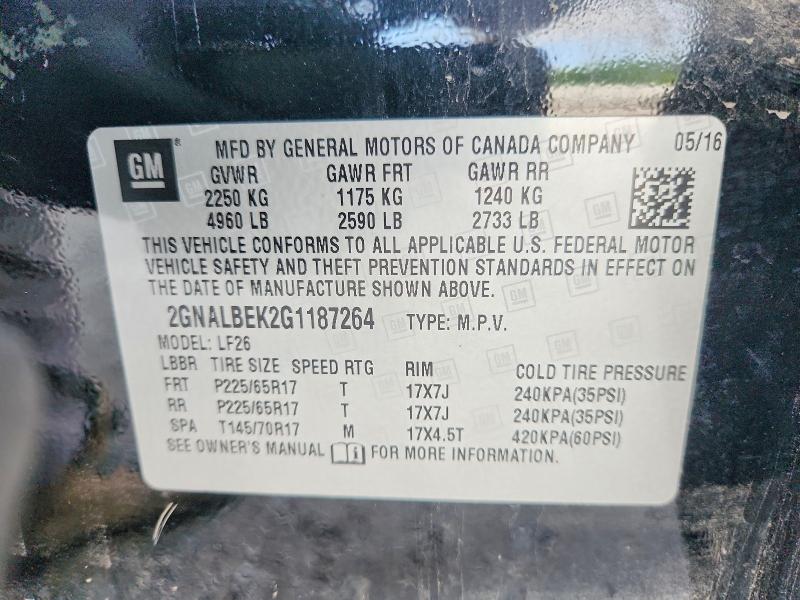 51318426 :رقم المزاد ، 2GNALBEK2G1187264 vin ، 2016 Chevrolet Equinox مزاد بيع