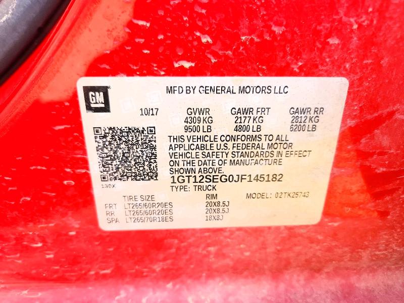Aukcja sprzedaży 2018 Gmc Sierra, vin: 1GT12SEG0JF145182, numer aukcji: 50358836
