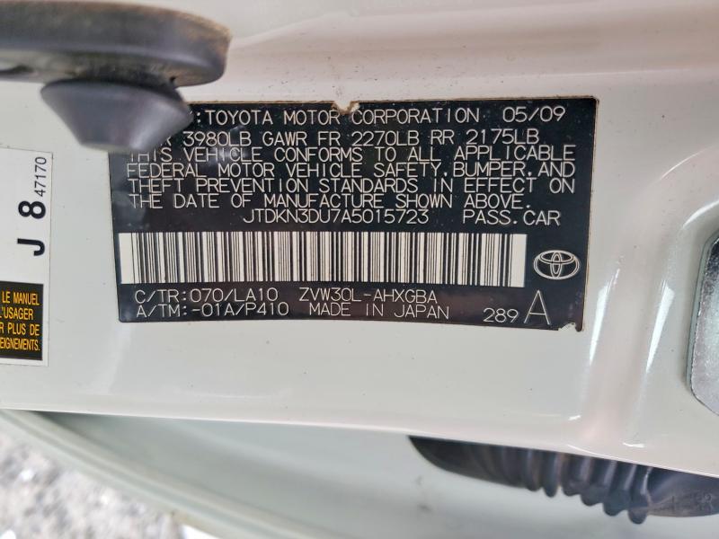 47840486 :رقم المزاد ، JTDKN3DU7A5015723 vin ، 2010 Toyota Prius مزاد بيع
