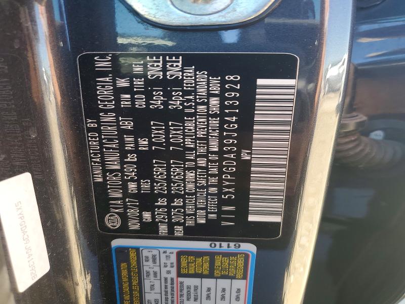 51284686 :رقم المزاد ، 5XYPGDA39JG413928 vin ، 2018 Kia Sorento مزاد بيع