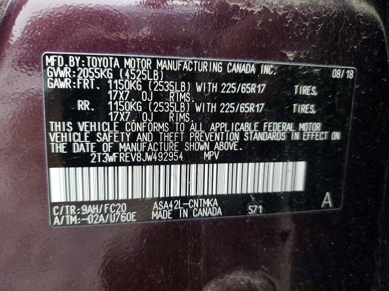 48343166 :رقم المزاد ، 2T3WFREV8JW492954 vin ، 2018 Toyota Rav4 مزاد بيع