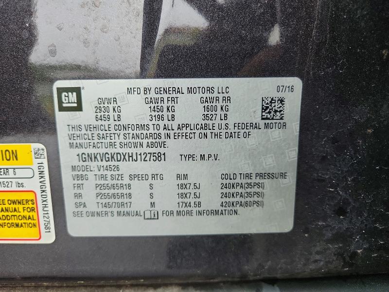 Продаж на аукціоні авто 2017 Chevrolet Traverse, vin: 1GNKVGKDXHJ127581, номер лоту: 47997106