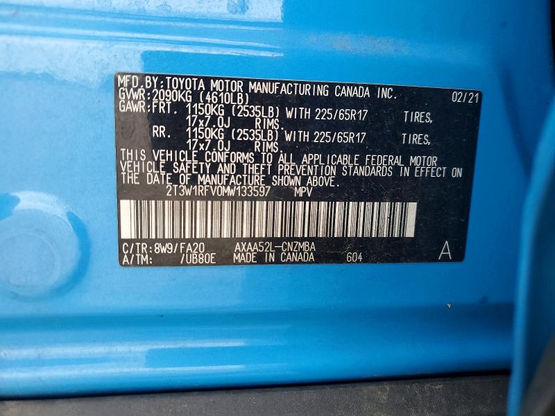 Aukcja sprzedaży 2021 Toyota Rav4, vin: 2T3W1RFV0MW133597, numer aukcji: 51365656