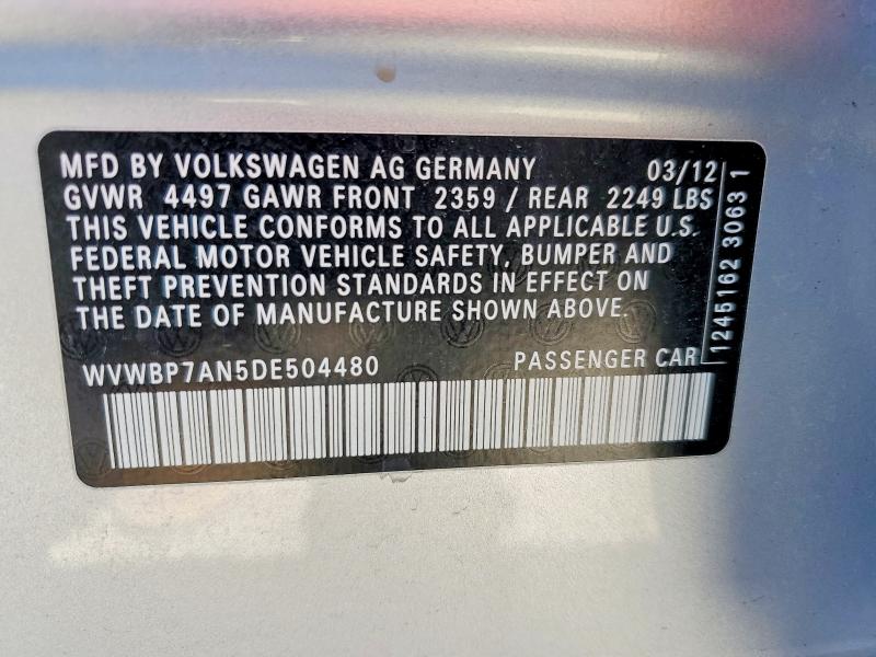 Aukcja sprzedaży 2013 Volkswagen Cc, vin: WVWBP7AN5DE504480, numer aukcji: 50117686