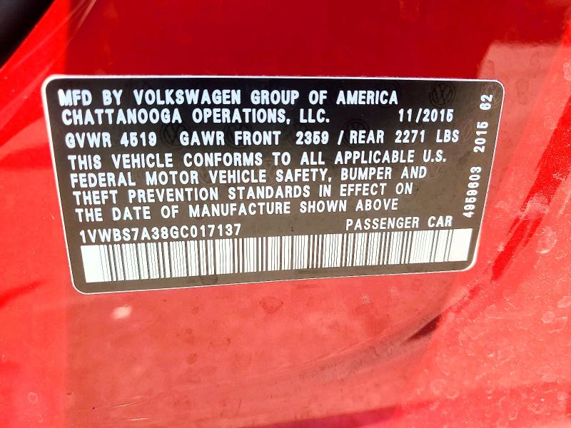 Aukcja sprzedaży 2016 Volkswagen Passat, vin: 1VWBS7A38GC017137, numer aukcji: 49960886