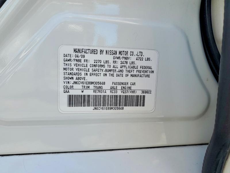 51030786 :رقم المزاد ، JNKCV61E89M305648 vin ، 2009 Infiniti G37 Sedan مزاد بيع