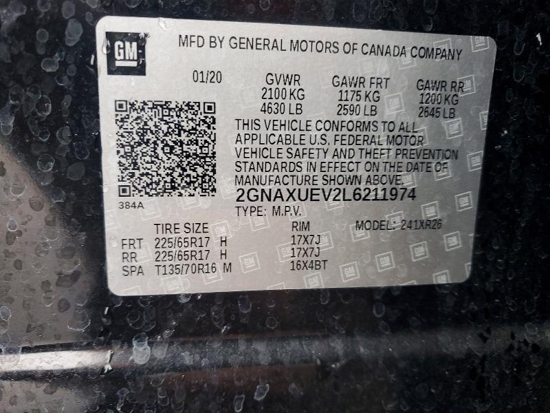 Продажа на аукционе авто 2020 Chevrolet Equinox, vin: 2GNAXUEV2L6211974, номер лота: 50154606