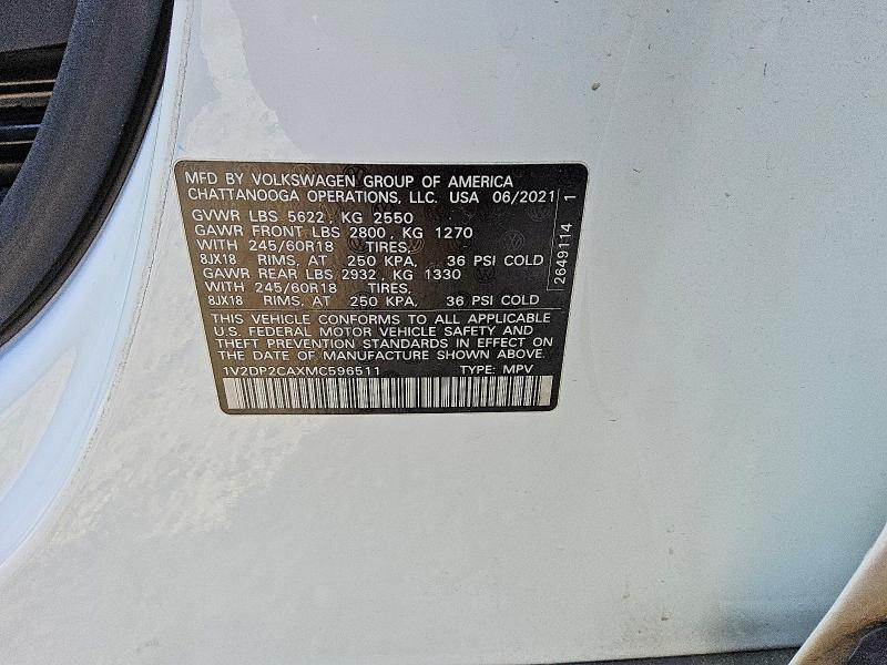 Aukcja sprzedaży 2021 Volkswagen Atlas, vin: 1V2DP2CAXMC596511, numer aukcji: 48932246