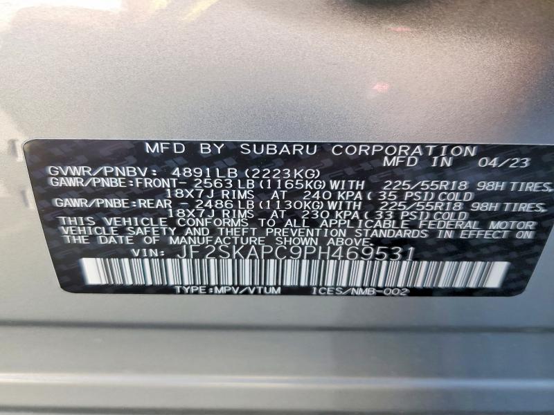 Auction sale of the 2023 Subaru Forester, vin: JF2SKAPC9PH469531, lot number: 50667686