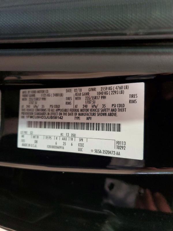 Aukcja sprzedaży 2018 Ford Escape, vin: 1FMCU9HD3JUB58142, numer aukcji: 50585916