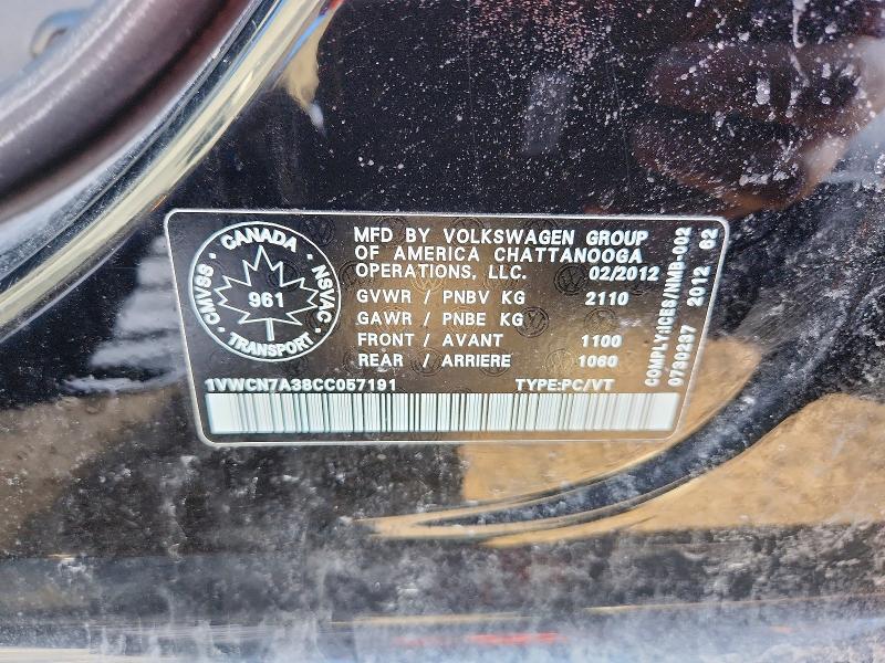 Aukcja sprzedaży 2012 Volkswagen Passat, vin: 1VWCN7A38CC057191, numer aukcji: 50390476