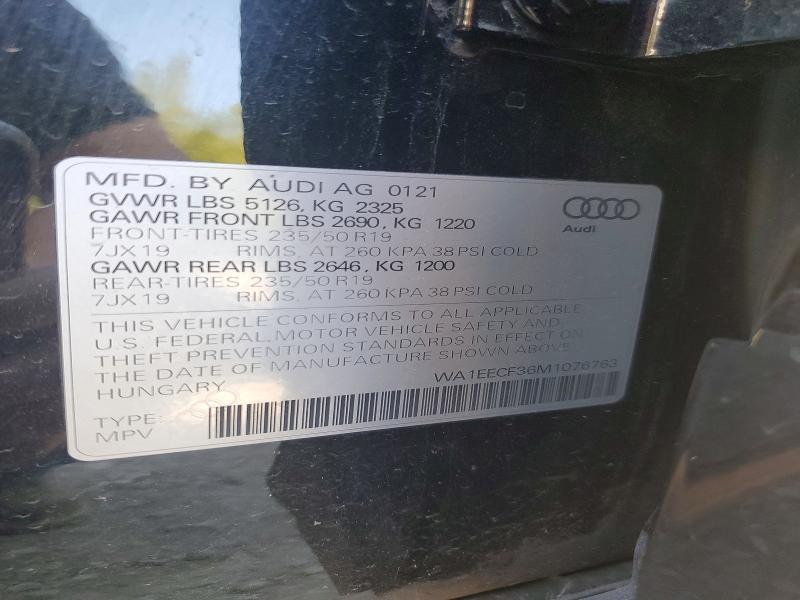 51588836 :رقم المزاد ، WA1EECF36M1076763 vin ، 2021 Audi Q3 مزاد بيع