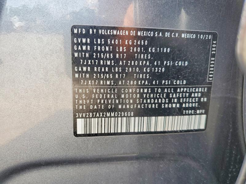 Aukcja sprzedaży 2021 Volkswagen Tiguan, vin: 3VV2B7AX2MM029608, numer aukcji: 49445636