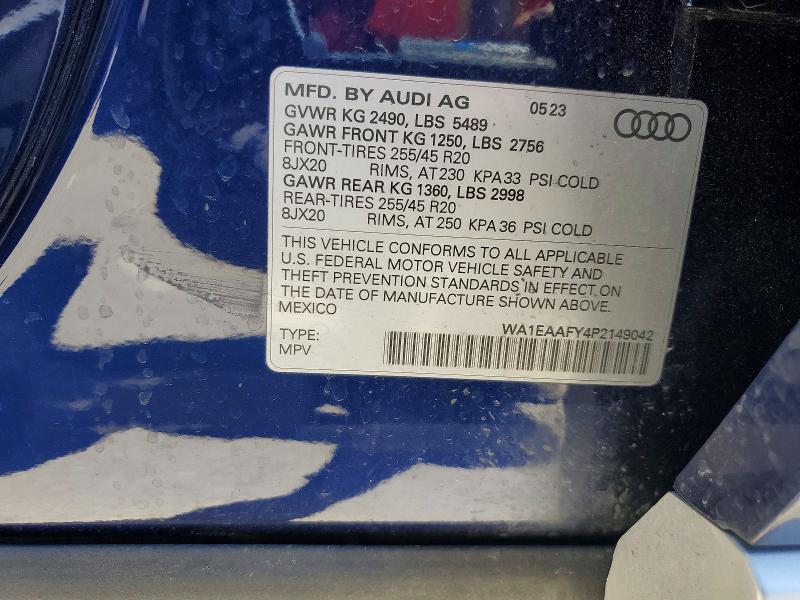 48127546 :رقم المزاد ، WA1EAAFY4P2149042 vin ، 2023 Audi Q5 مزاد بيع