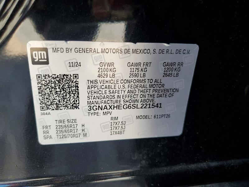 Aukcja sprzedaży 2025 Chevrolet Equinox, vin: 3GNAXHEG6SL221541, numer aukcji: 51033876