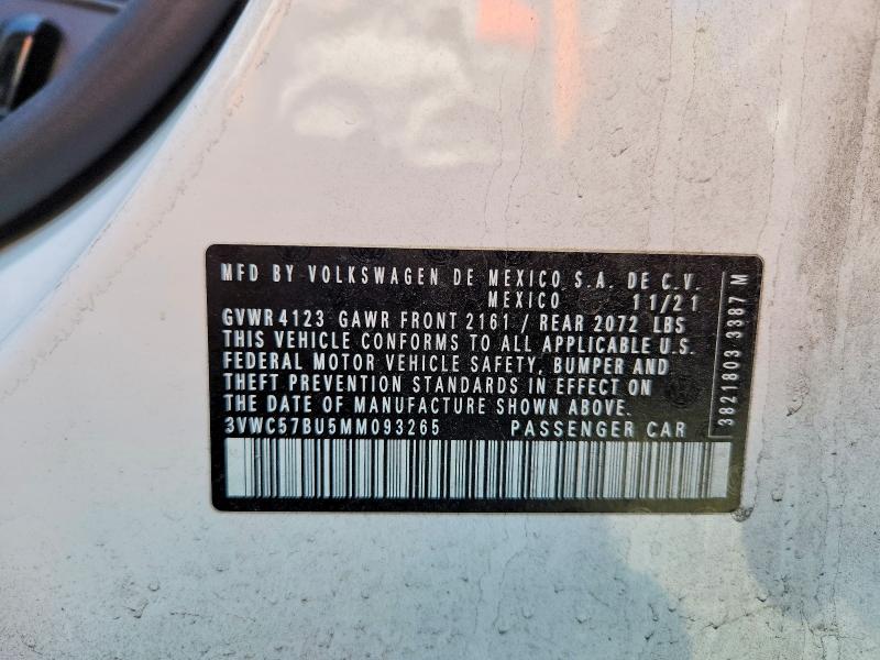2021 Volkswagen Jetta მანქანა იყიდება აუქციონზე, vin: 3VWC57BU5MM093265, აუქციონის ნომერი: 50782136