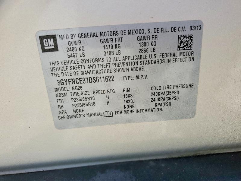 48254636 :رقم المزاد ، 3GYFNCE37DS611622 vin ، 2013 Cadillac Srx مزاد بيع