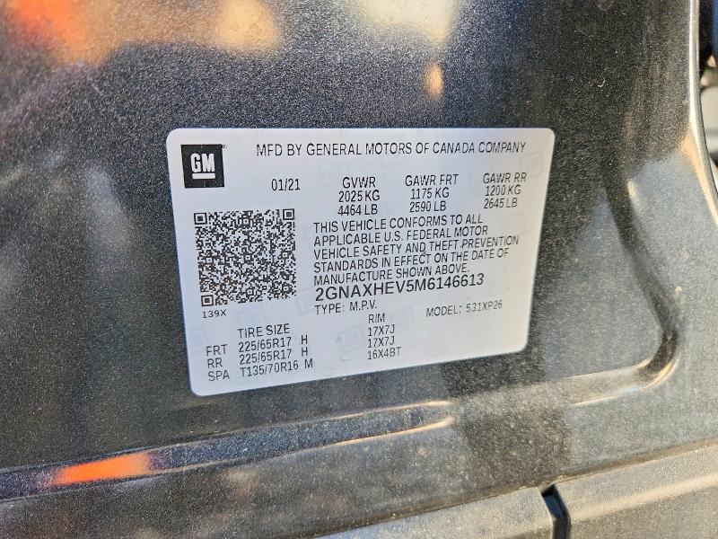 Auction sale of the 2021 Chevrolet Equinox, vin: 2GNAXHEV5M6146613, lot number: 50711646