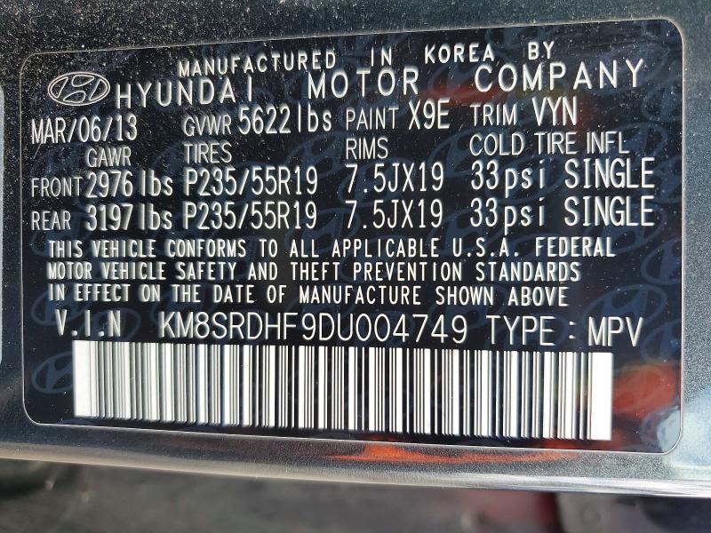 Продажа на аукционе авто 2013 Hyundai Santa Fe, vin: KM8SRDHF9DU004749, номер лота: 50626306
