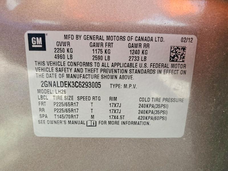 Продаж на аукціоні авто 2012 Chevrolet Equinox, vin: 2GNALDEK3C6293005, номер лоту: 50253476