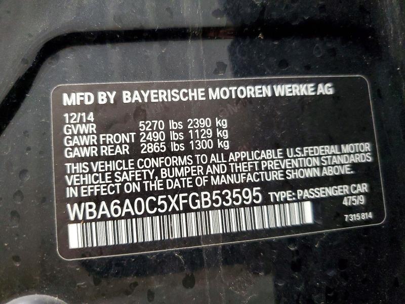 Aukcja sprzedaży 2015 Bmw 640, vin: WBA6A0C5XFGB53595, numer aukcji: 50097136
