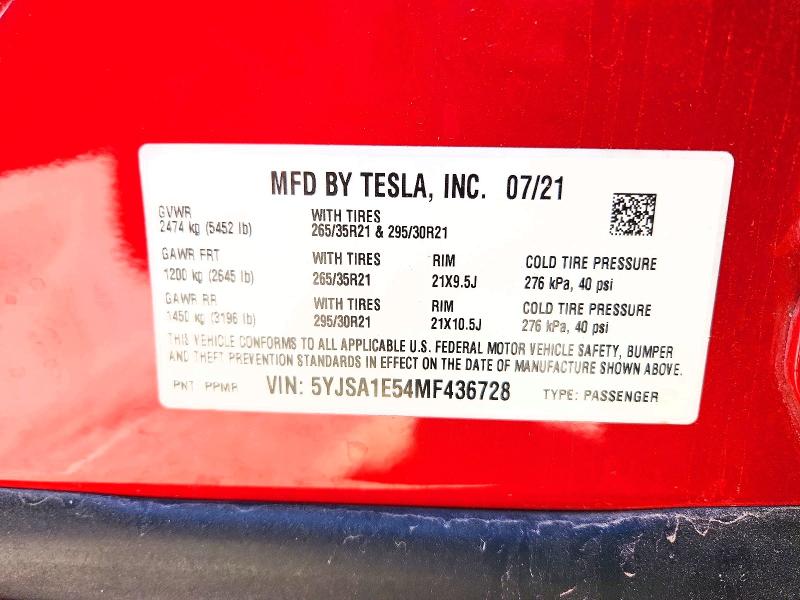 Продажа на аукционе авто 2021 Tesla Model S, vin: 5YJSA1E54MF436728, номер лота: 50497556