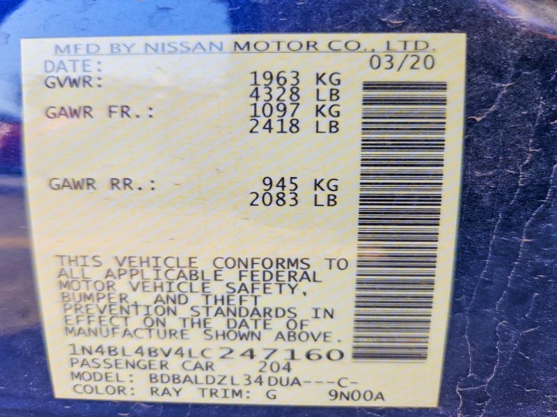 Aukcja sprzedaży 2020 Nissan Altima, vin: 1N4BL4BV4LC247160, numer aukcji: 51149266