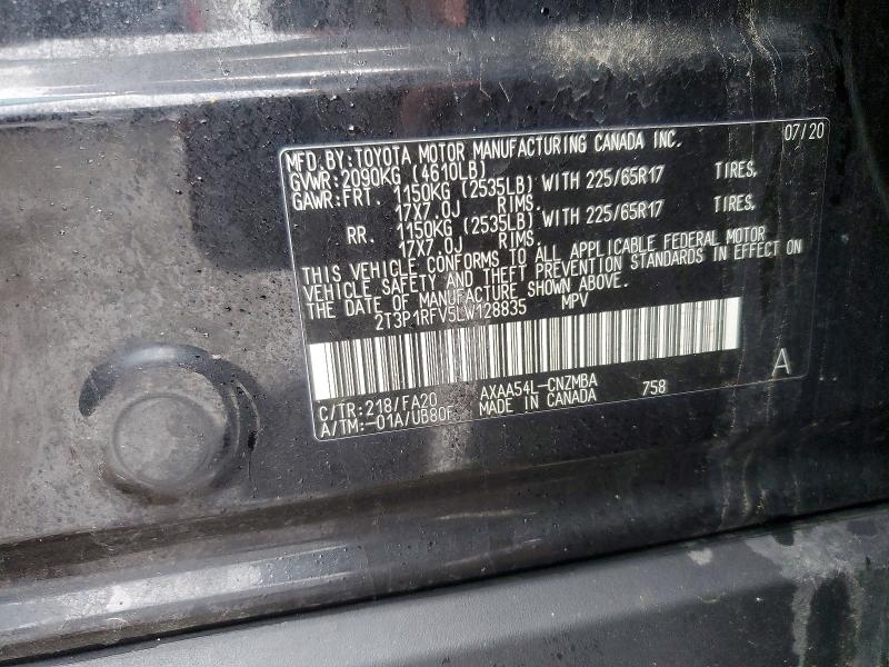 2020 Toyota Rav4 მანქანა იყიდება აუქციონზე, vin: 2T3P1RFV5LW128835, აუქციონის ნომერი: 48326946