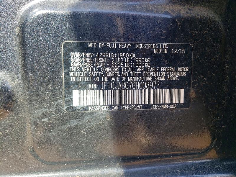 50527566 :رقم المزاد ، JF1GJAB67GH008973 vin ، 2016 Subaru Impreza مزاد بيع