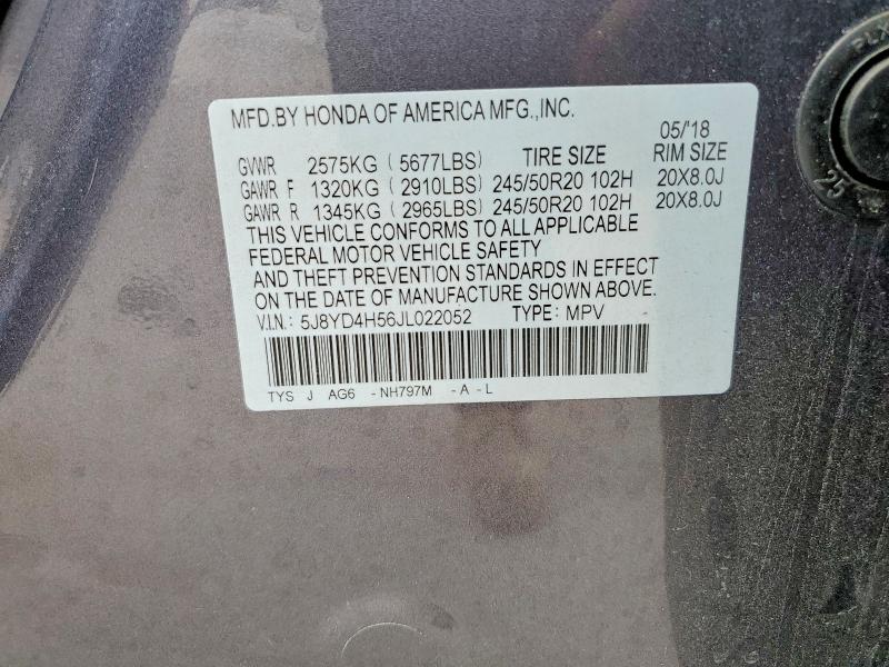 52088336 :رقم المزاد ، 5J8YD4H56JL022052 vin ، 2018 Acura Mdx مزاد بيع
