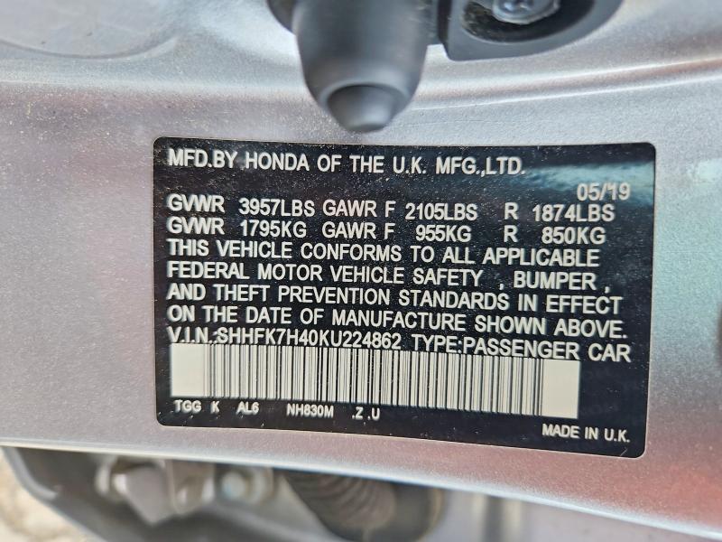 Продажа на аукционе авто 2019 Honda Civic, vin: SHHFK7H40KU224862, номер лота: 51665116