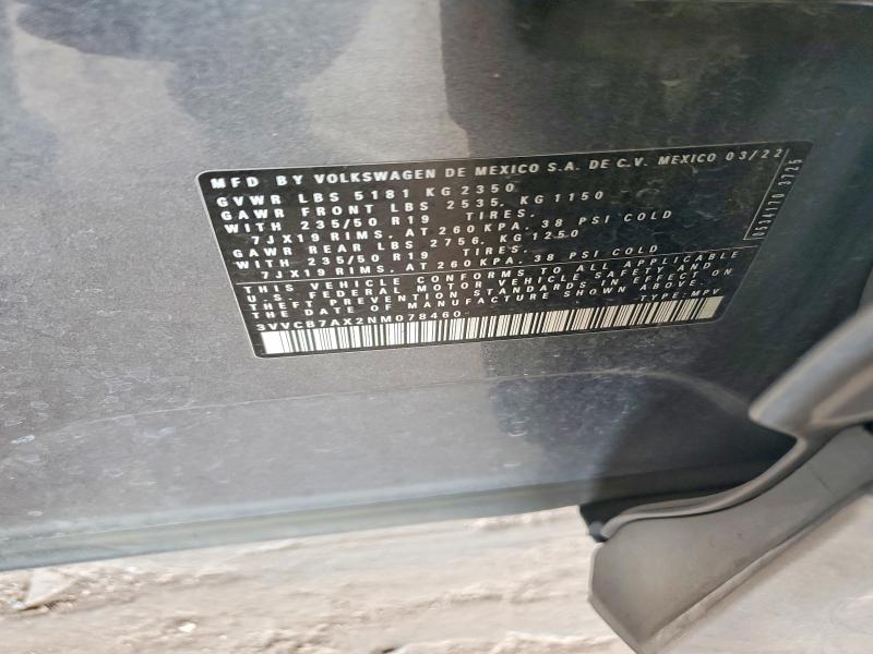 Продаж на аукціоні авто 2022 Volkswagen Tiguan, vin: 3VVCB7AX2NM078460, номер лоту: 50825146