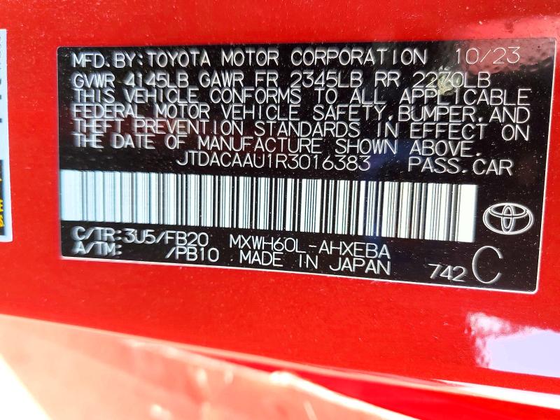 Продаж на аукціоні авто 2024 Toyota Prius, vin: JTDACAAU1R3016383, номер лоту: 48417656