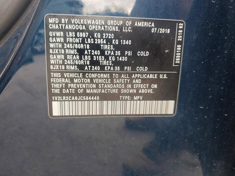 49475936 :رقم المزاد ، 1V2LR2CA6JC584440 vin ، 2018 Volkswagen Atlas مزاد بيع