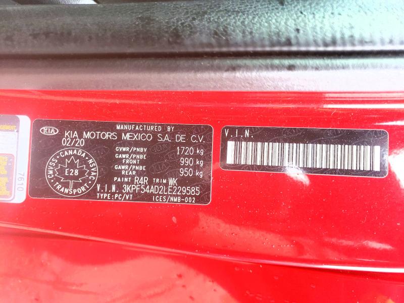 49946356 :رقم المزاد ، 3KPF54AD2LE229585 vin ، 2020 Kia Forte مزاد بيع