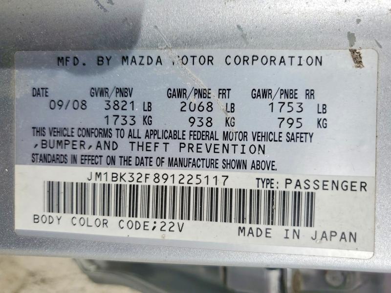 Продажа на аукционе авто 2009 Mazda 3, vin: JM1BK32F891225117, номер лота: 48407406
