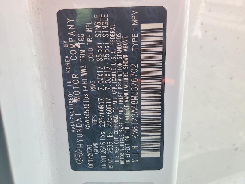 Продаж на аукціоні авто 2021 Hyundai Tucson, vin: KM8J23A48MU376702, номер лоту: 50064686