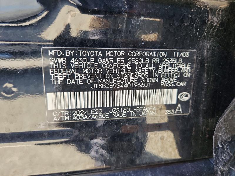 2004 Lexus Gs მანქანა იყიდება აუქციონზე, vin: JT8BD69S440196601, აუქციონის ნომერი: 50027196