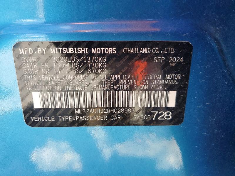 Продаж на аукціоні авто 2024 Mitsubishi Mirage, vin: ML32AUHJ2RH028989, номер лоту: 48746806