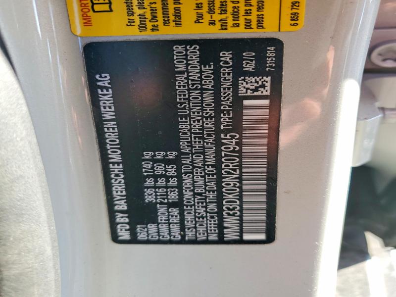 2022 Mini Cooper მანქანა იყიდება აუქციონზე, vin: WMW33DK09N2R07945, აუქციონის ნომერი: 51206096
