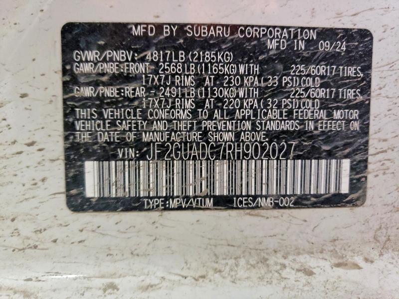 50600766 :رقم المزاد ، JF2GUADC7RH902027 vin ، 2024 Subaru Crosstrek مزاد بيع