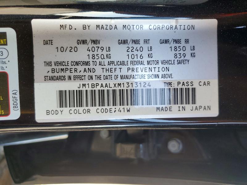 2021 Mazda 3 მანქანა იყიდება აუქციონზე, vin: JM1BPAALXM1313124, აუქციონის ნომერი: 50859756
