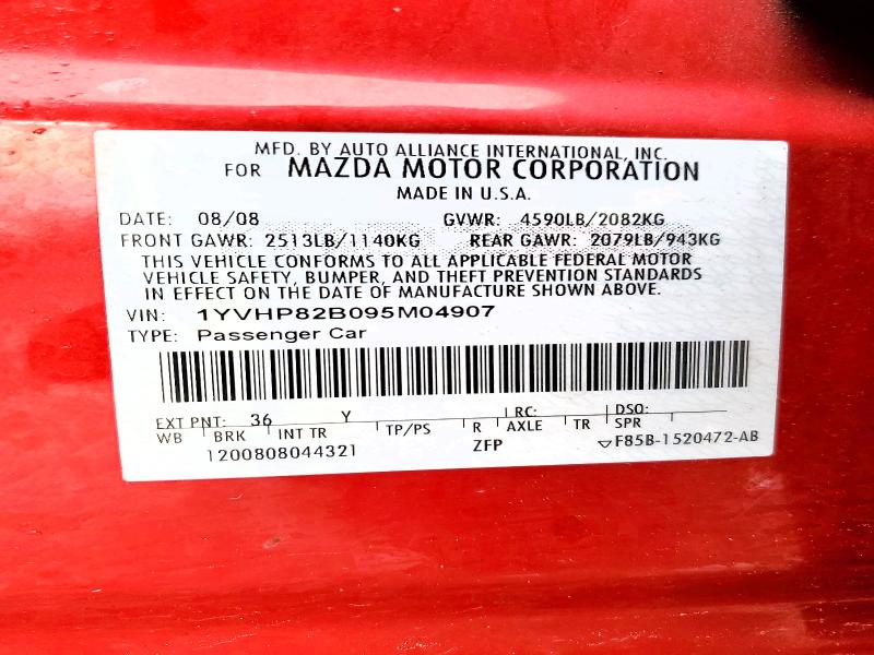 Aukcja sprzedaży 2009 Mazda Mazda6, vin: 1YVHP82B095M04907, numer aukcji: 48624656