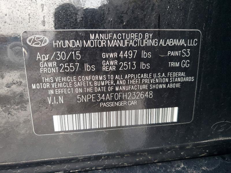 47129556 :رقم المزاد ، 5NPE34AF0FH232648 vin ، 2015 Hyundai Sonata مزاد بيع