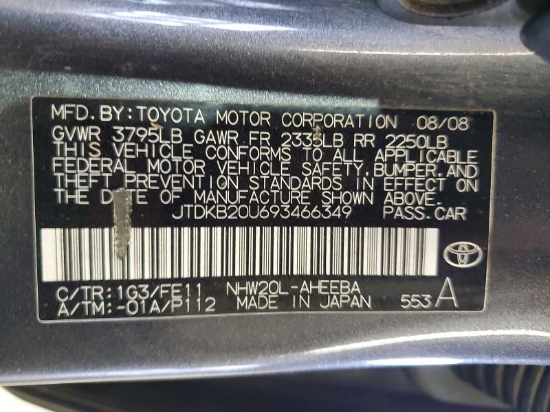 Aukcja sprzedaży 2009 Toyota Prius, vin: JTDKB20U693466349, numer aukcji: 49665586