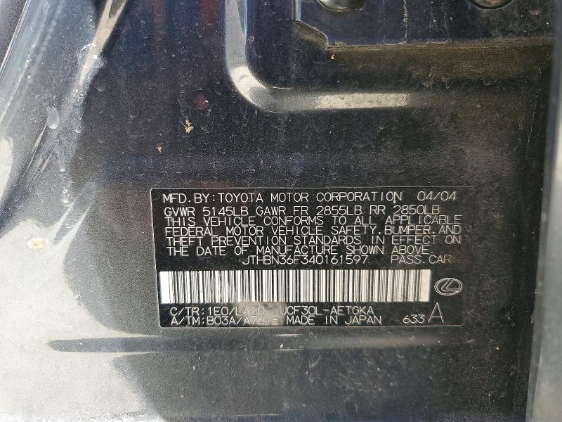 49079056 :رقم المزاد ، JTHBN36F340161597 vin ، 2004 Lexus Ls 430 مزاد بيع