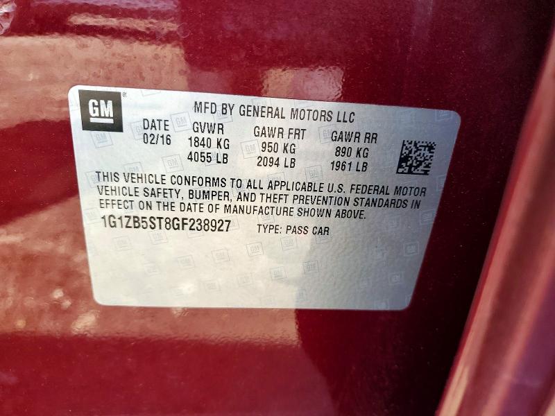 Продаж на аукціоні авто 2016 Chevrolet Malibu, vin: 1G1ZB5ST8GF238927, номер лоту: 50130416